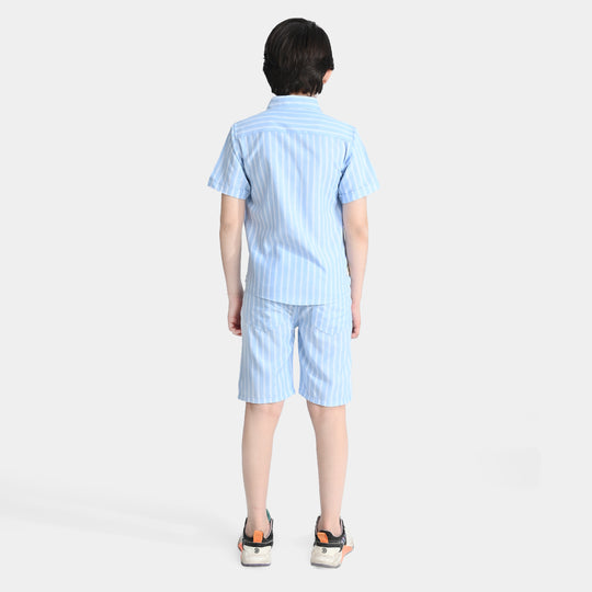 Boys Yarn Dyed Woven Suit Tropical Vibes-Light Blue