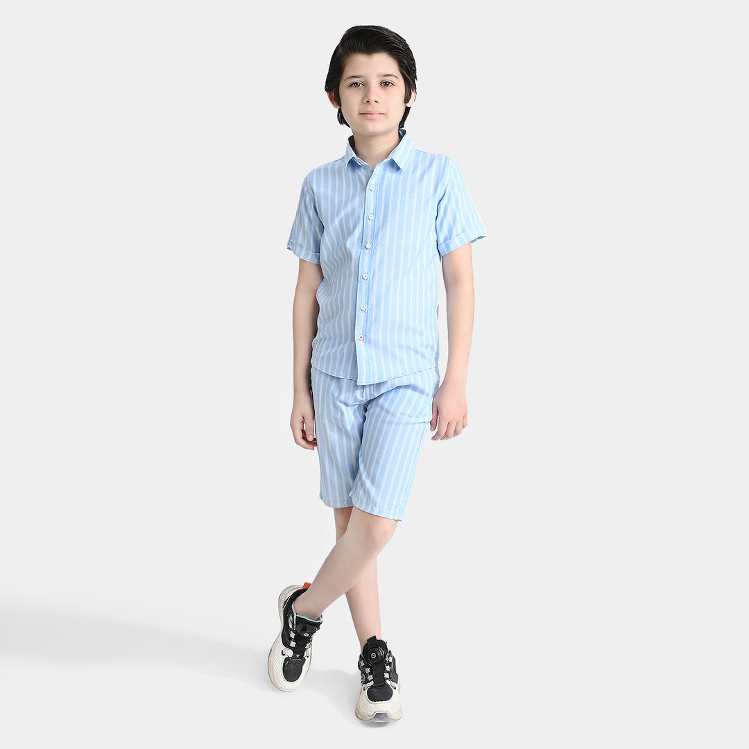 Boys Yarn Dyed Woven Suit Tropical Vibes-Light Blue