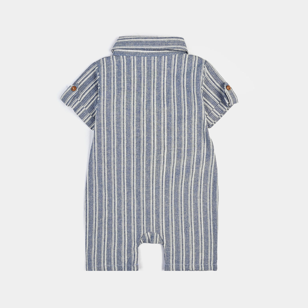 Infant Boys Yarn Dyed Woven Romper Navy Stripe