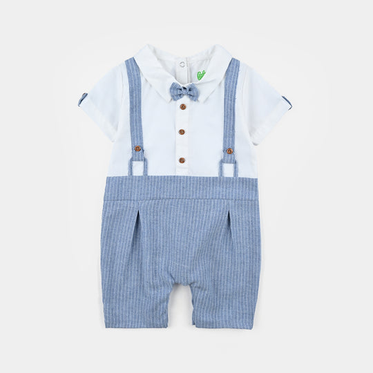 Infant Boys Yarn Dyed Woven Romper Sky Blue Stripe