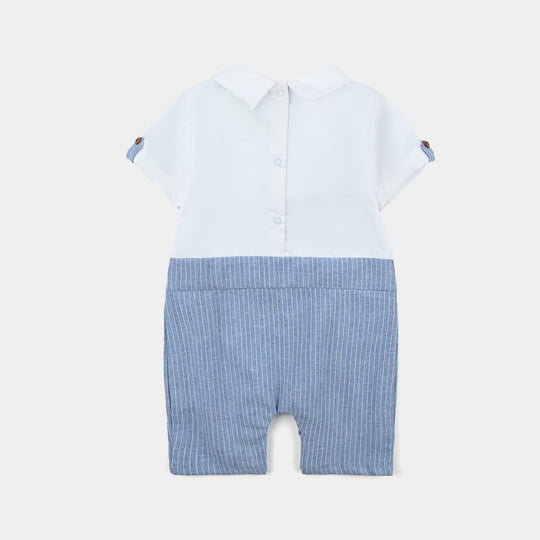 Infant Boys Yarn Dyed Woven Romper Sky Blue Stripe