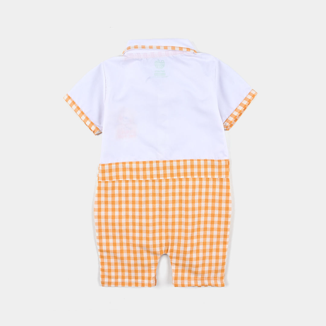 Infant Boys Yarn Dyed Woven Romper-Orange/White