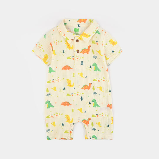 Infant Boys Cotton Woven Romper Dinosaur-Multi