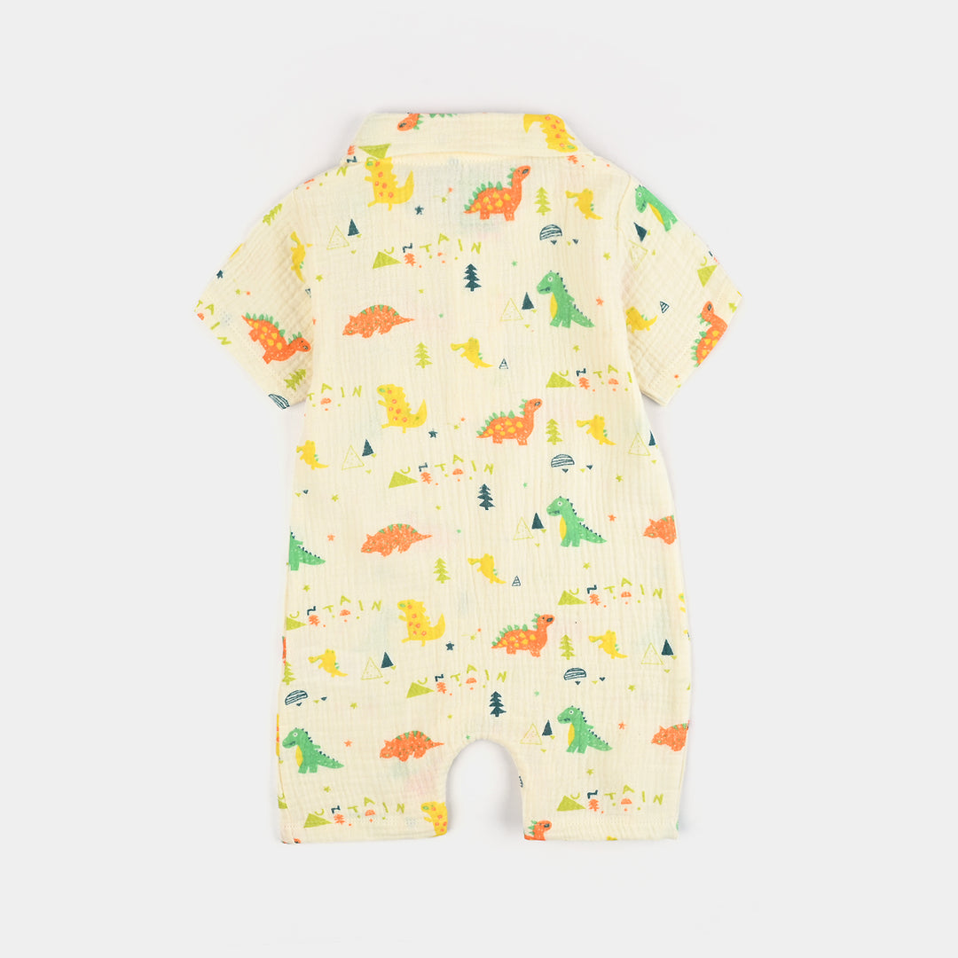 Infant Boys Cotton Woven Romper Dinosaur-Multi