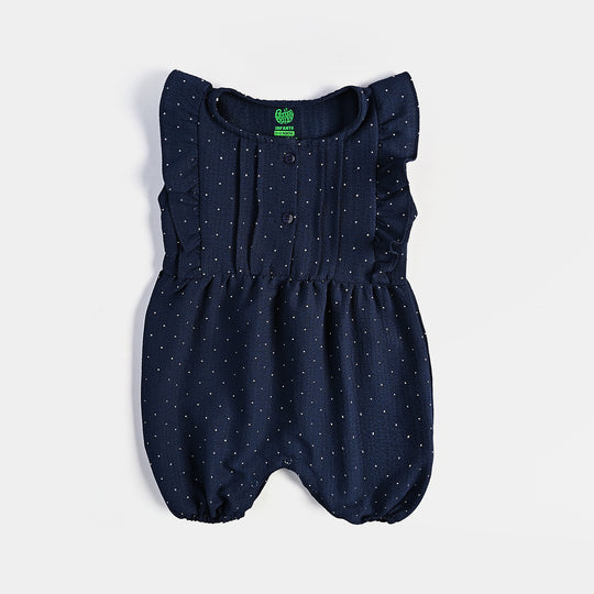 Infant Girls Seersucker Romper Fashion Studs-NAVY