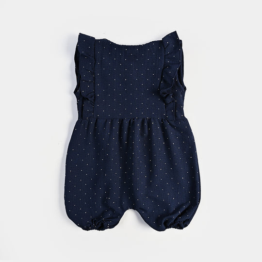 Infant Girls Seersucker Romper Fashion Studs-NAVY