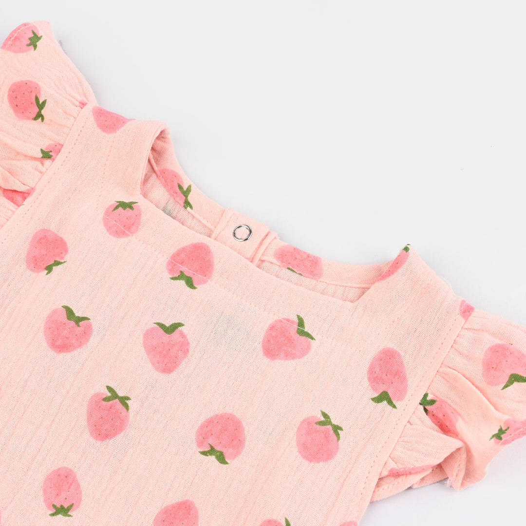 Infant Girls Cotton Romper Strawberry-Pink