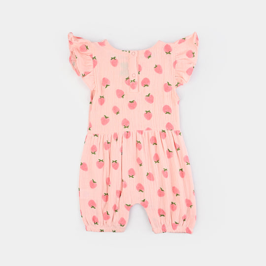 Infant Girls Cotton Romper Strawberry-Pink