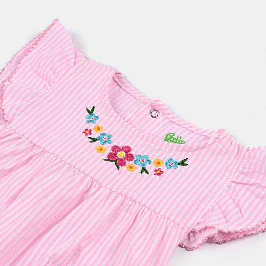 infant Girls Yarn Dyed Romper Bloom The Pink