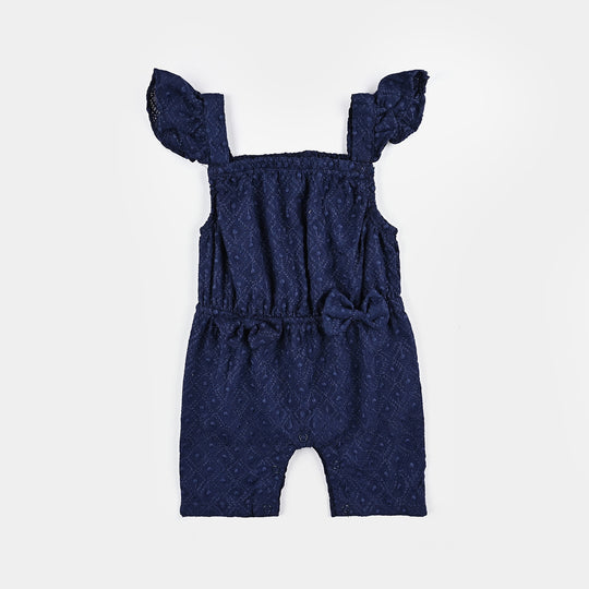 Girls Chicken Kari Romper Embossed Flower-NAVY