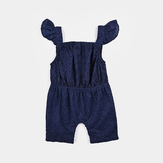 Girls Chicken Kari Romper Embossed Flower-NAVY