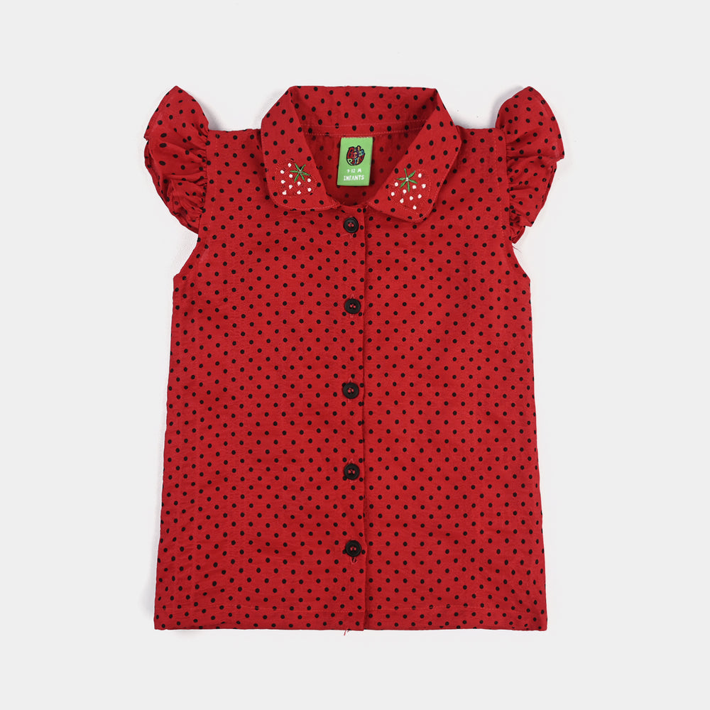 Infant Girls Seersucker 2 PC Black Polka Dot - Red