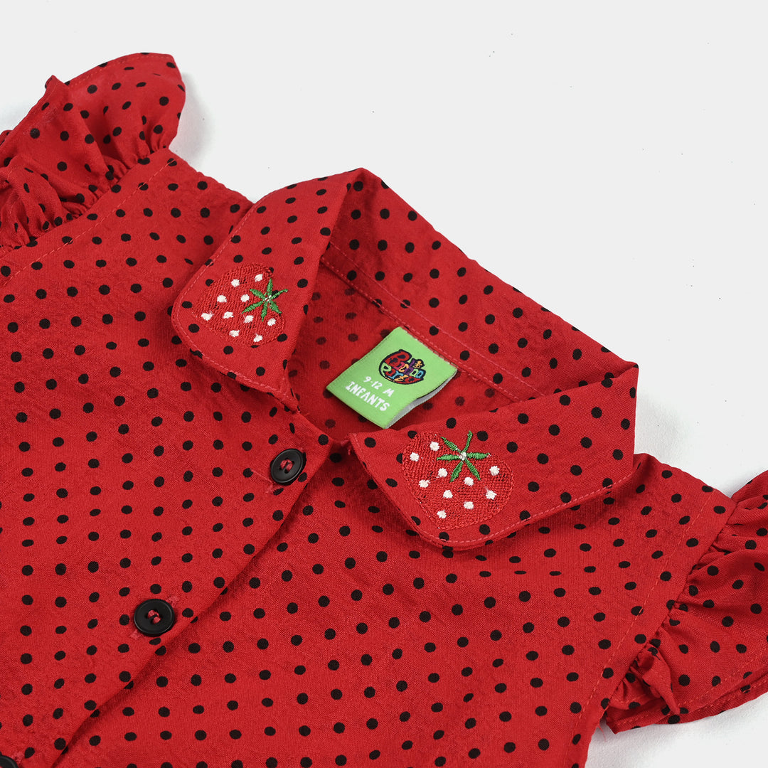 Infant Girls Seersucker 2 PC Black Polka Dot - Red