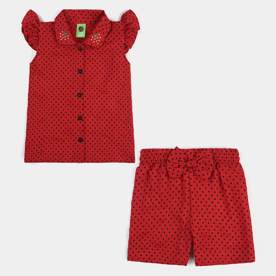 Infant Girls Seersucker 2 PC Black Polka Dot - Red