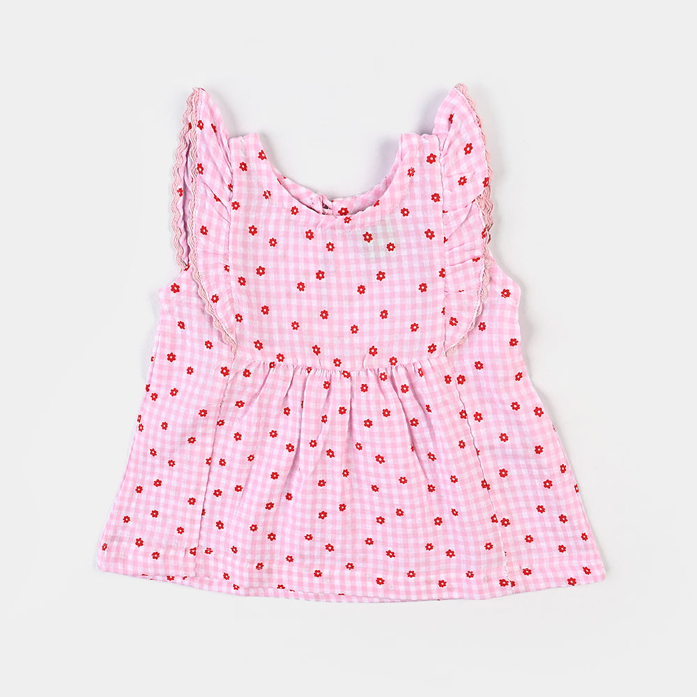 Infant Girls Cotton 2 PC Floral Checks-White Pink