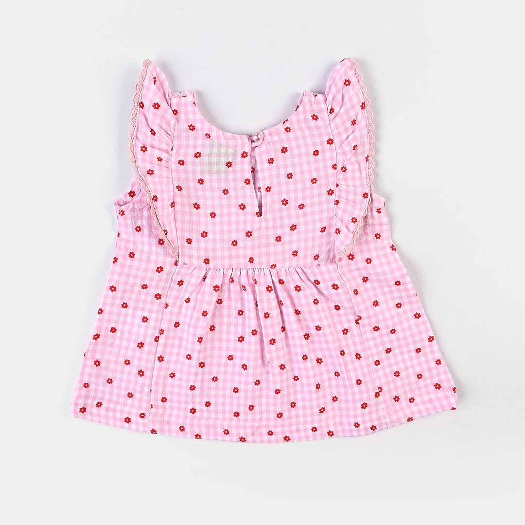 Infant Girls Cotton 2 PC Floral Checks-White Pink