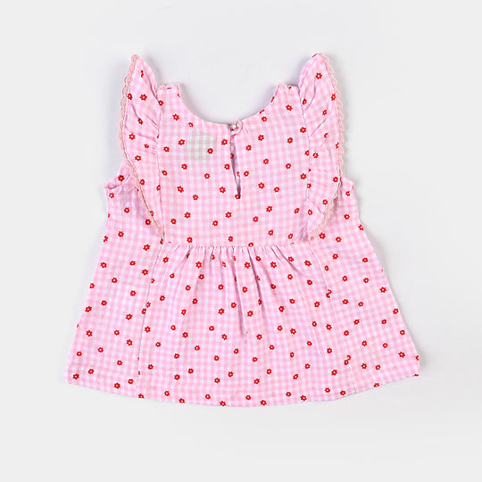 Infant Girls Cotton 2 PC Floral Checks-White Pink