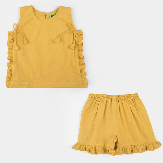 infant Girls Cotton 2 PC Pop Corn Zari-Mustard