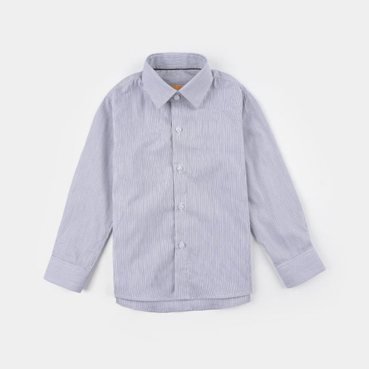 Boys Yarn Dyed Formal Shirt-Grey/Stripe