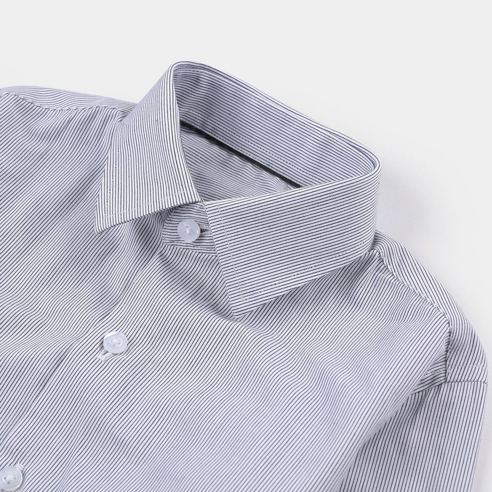 Boys Yarn Dyed Formal Shirt-Grey/Stripe