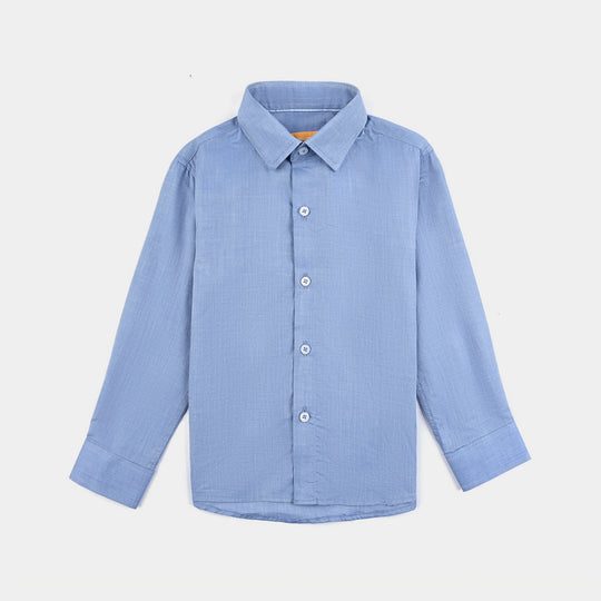 Boys Chambray Formal Shirt-Blue