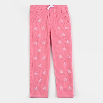 Girls Corduroy Cotton Pant Flower Bunch-Pink