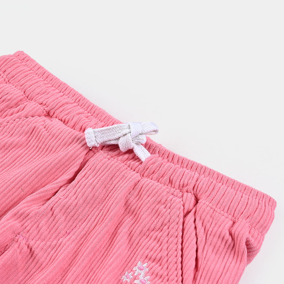 Girls Corduroy Cotton Pant Flower Bunch-Pink