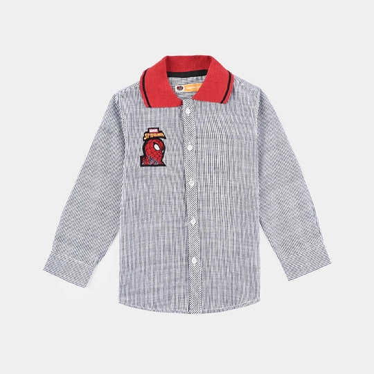 Boys Yarn Dyed Casual Shirt F/S-Grey Stripe