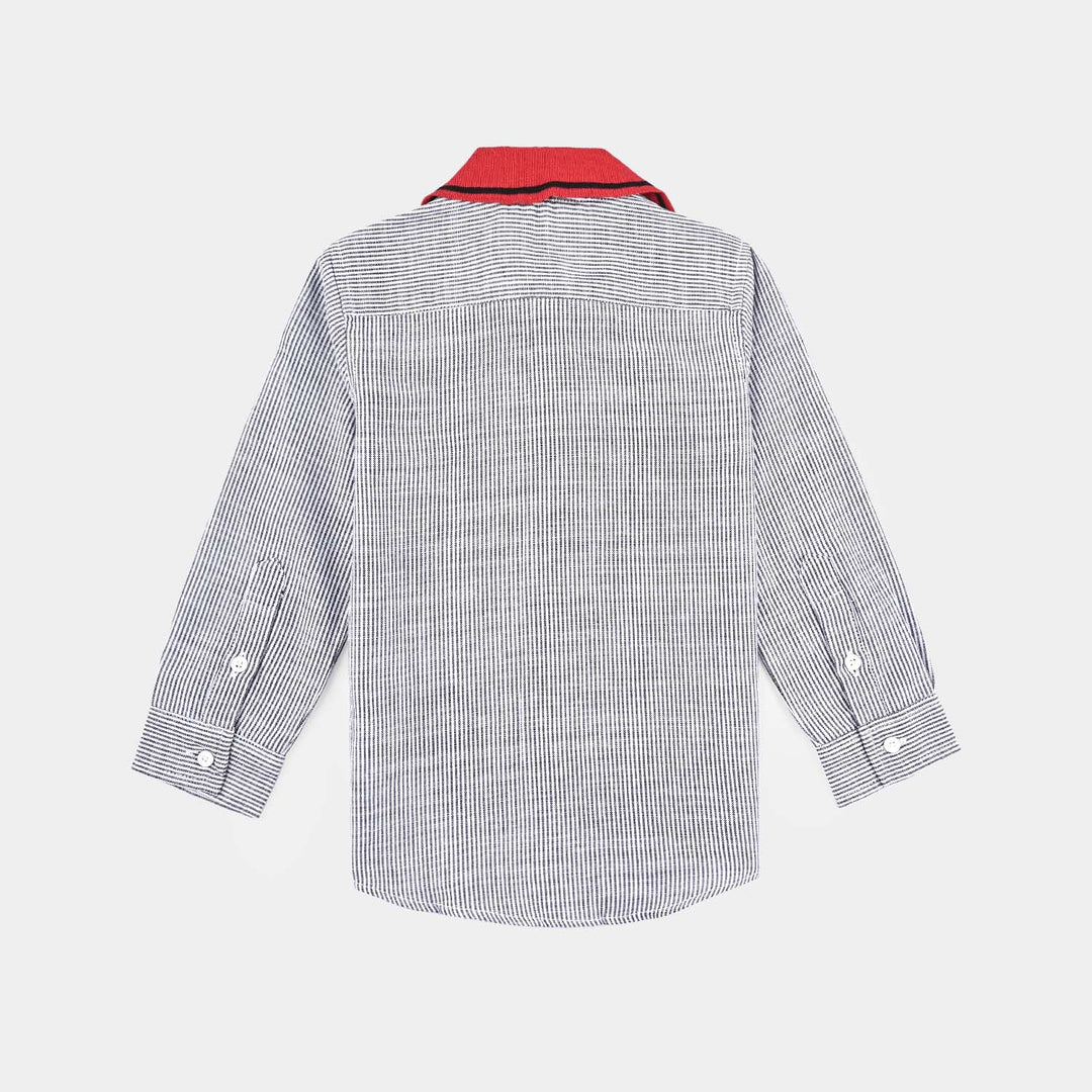 Boys Yarn Dyed Casual Shirt F/S-Grey Stripe