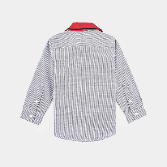 Boys Yarn Dyed Casual Shirt F/S-Grey Stripe