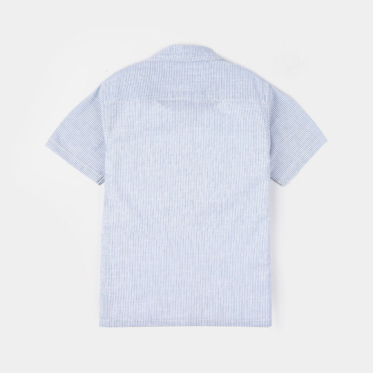 Boys Yarn Dyed Casual Shirt H/S (Hello Summer)-Blue Stripe