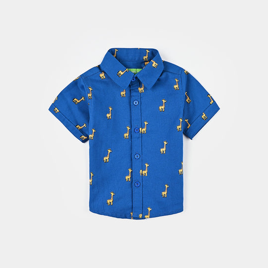 Infant Boys Oxford Casual Shirt (Giraffe)-Blue