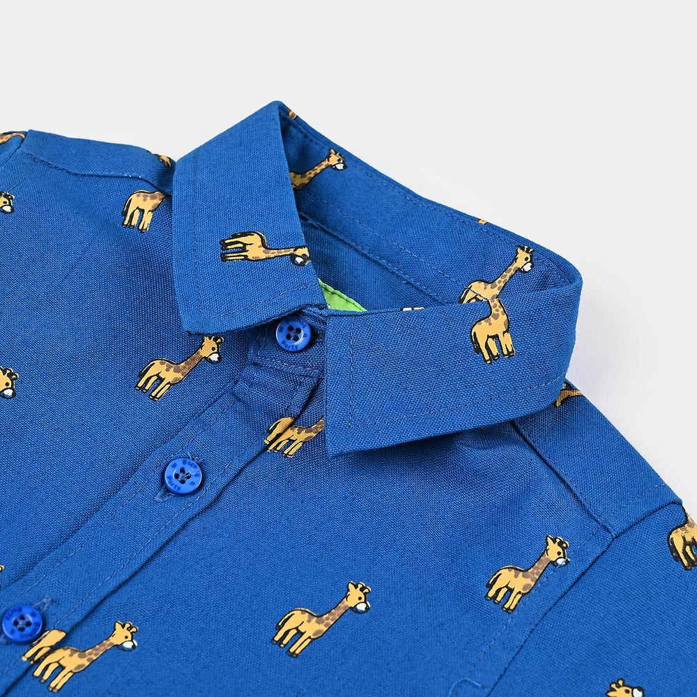 Infant Boys Oxford Casual Shirt (Giraffe)-Blue