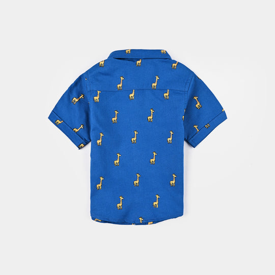 Infant Boys Oxford Casual Shirt (Giraffe)-Blue