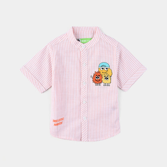 Infant Boys Yarn Dyed Basic Casual Shirt (Monster)-Peach