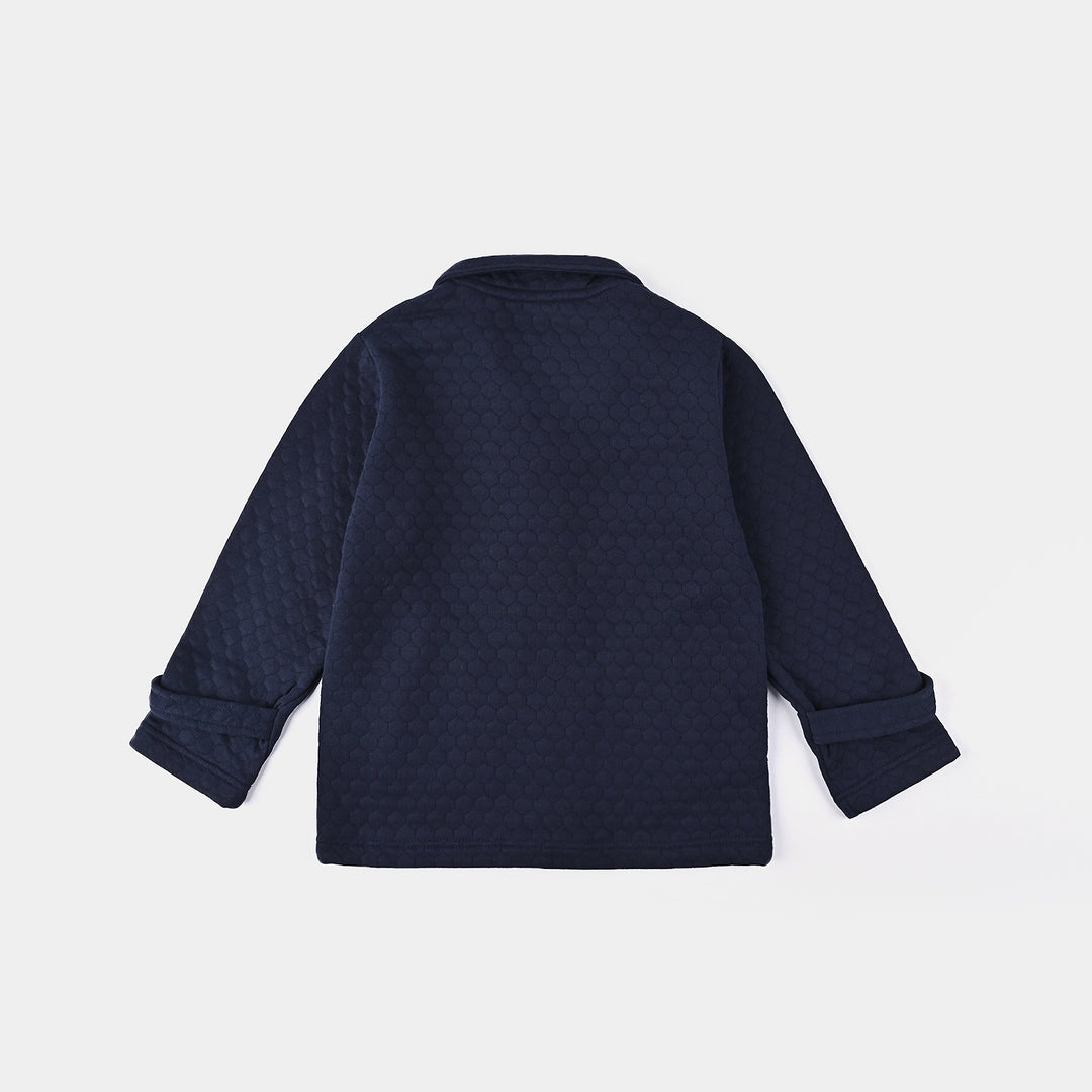 Boys Knitted Quilted Coat-Navy Blue