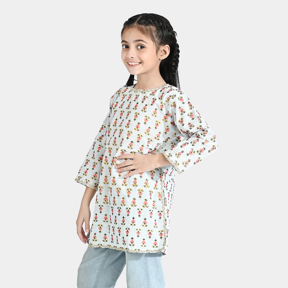 Girls Printed Kurti Chin Boti -2-LIGHT BLUE