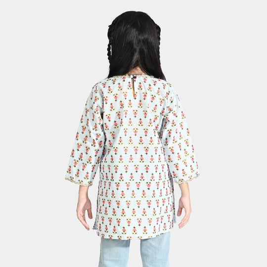 Girls Printed Kurti Chin Boti -2-LIGHT BLUE