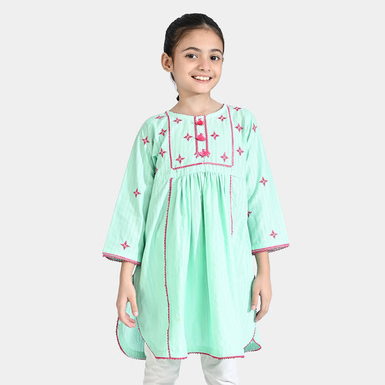 Girls Jacquard Emb Kurti Naz-Aqua Green