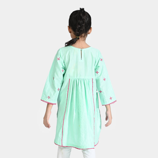 Girls Jacquard Emb Kurti Naz-Aqua Green