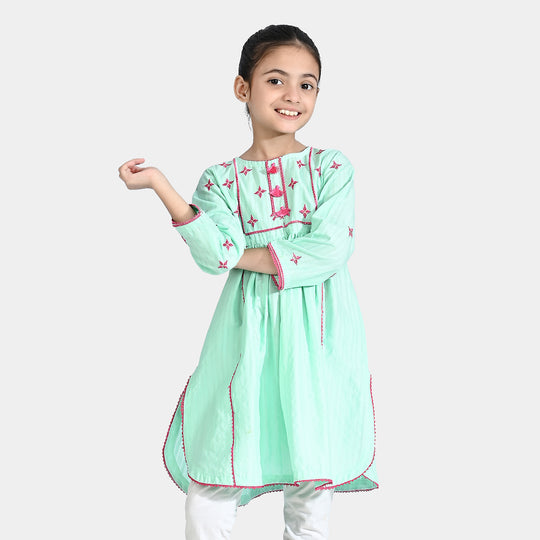 Girls Jacquard Emb Kurti Naz-Aqua Green