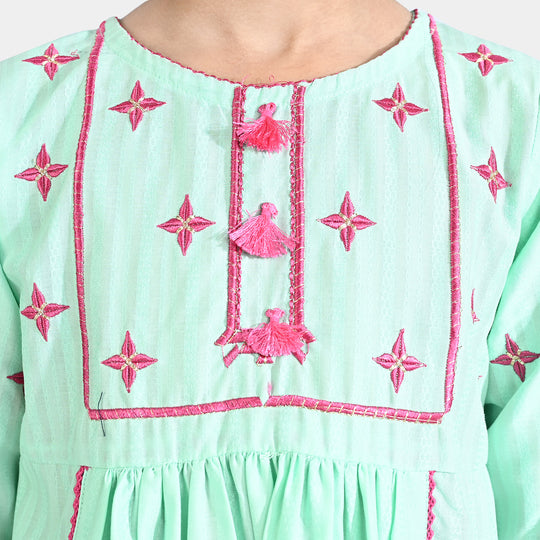 Girls Jacquard Emb Kurti Naz-Aqua Green