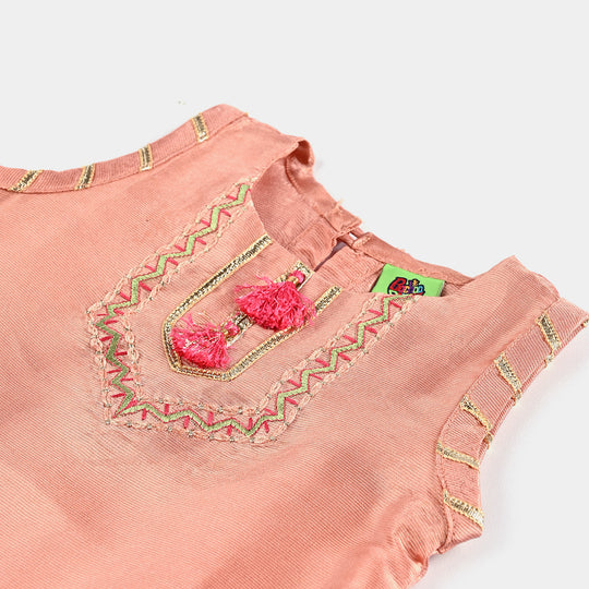 Infant Girls Raw Silk 2 Pcs Little Princess-Peach