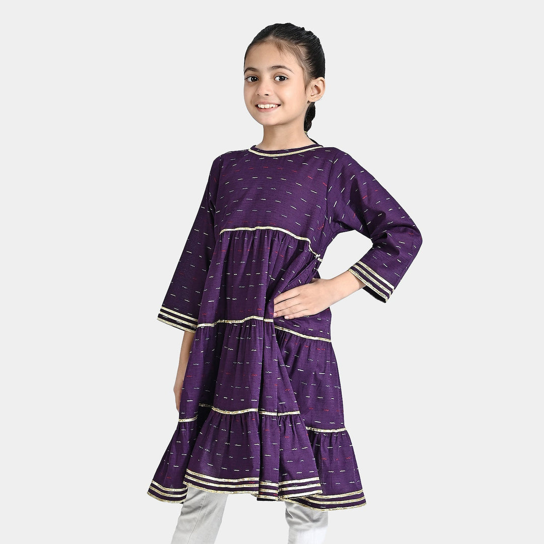 Girls Jacquard Kurti Lyer-Purple