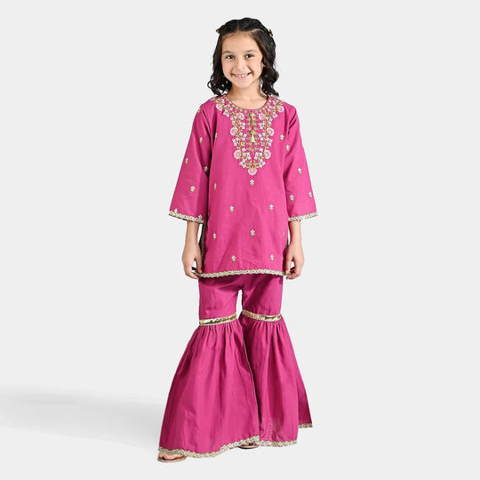 Girls Cotton Slub EMB 2 Pcs Anmol-Pink