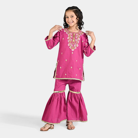 Girls Cotton Slub EMB 2 Pcs Anmol-Pink