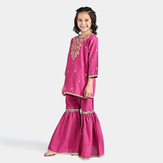 Girls Cotton Slub EMB 2 Pcs Anmol-Pink