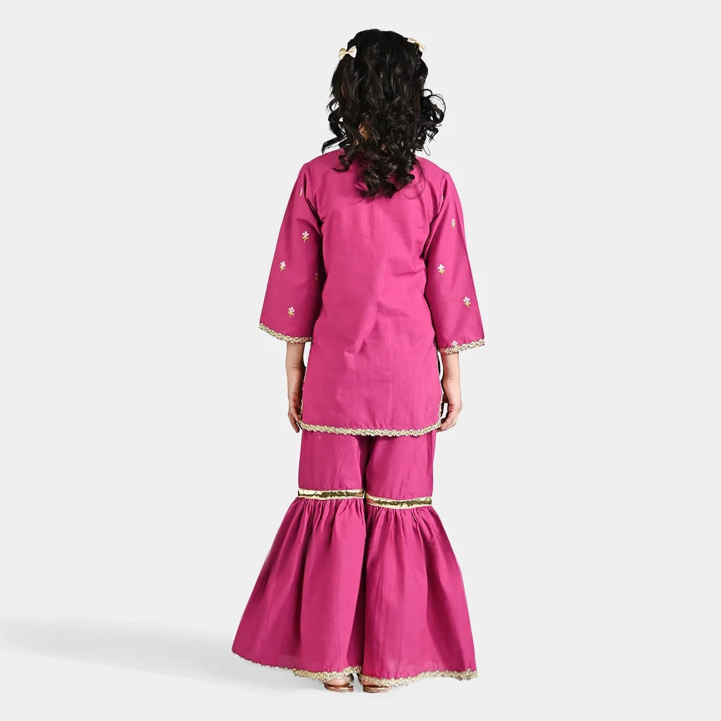 Girls Cotton Slub EMB 2 Pcs Anmol-Pink