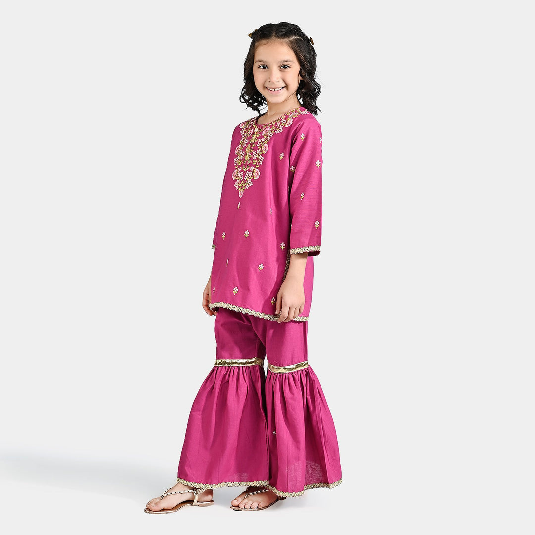 Girls Cotton Slub EMB 2 Pcs Anmol-Pink