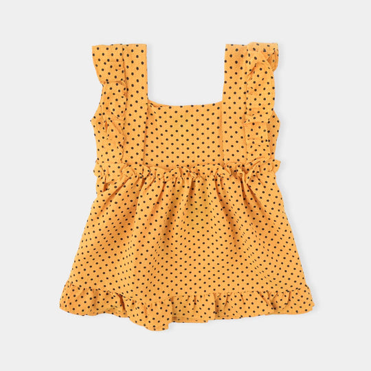 Infant Girls Poly Cotton Casual Frock Black Dot-Mustard